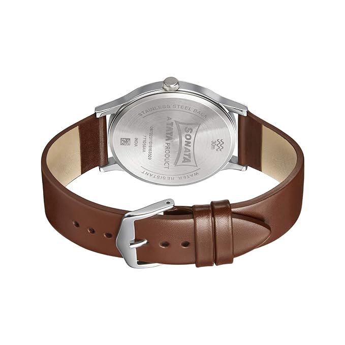 Sonata Smart Plaid Black Leather Watch for Men - Image 4